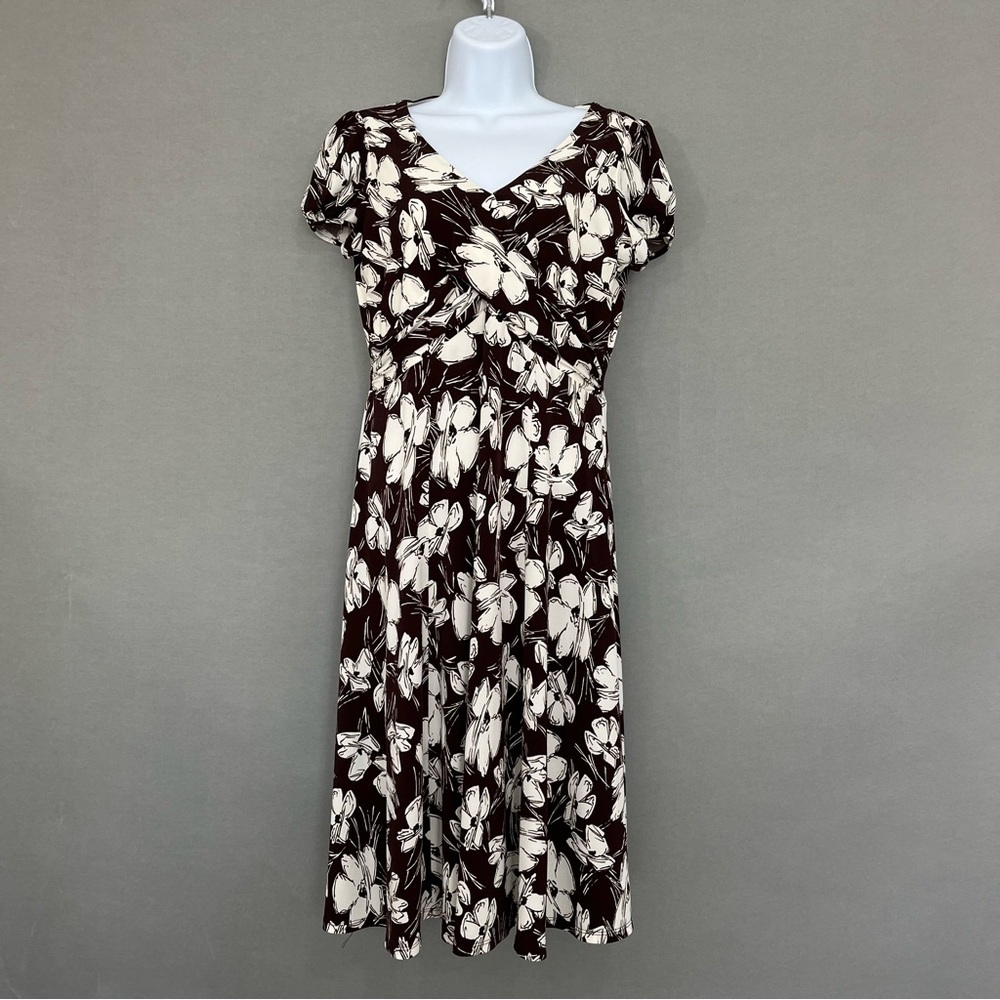 American Living Brown Floral Short Sleeve Fit & Flare Dress